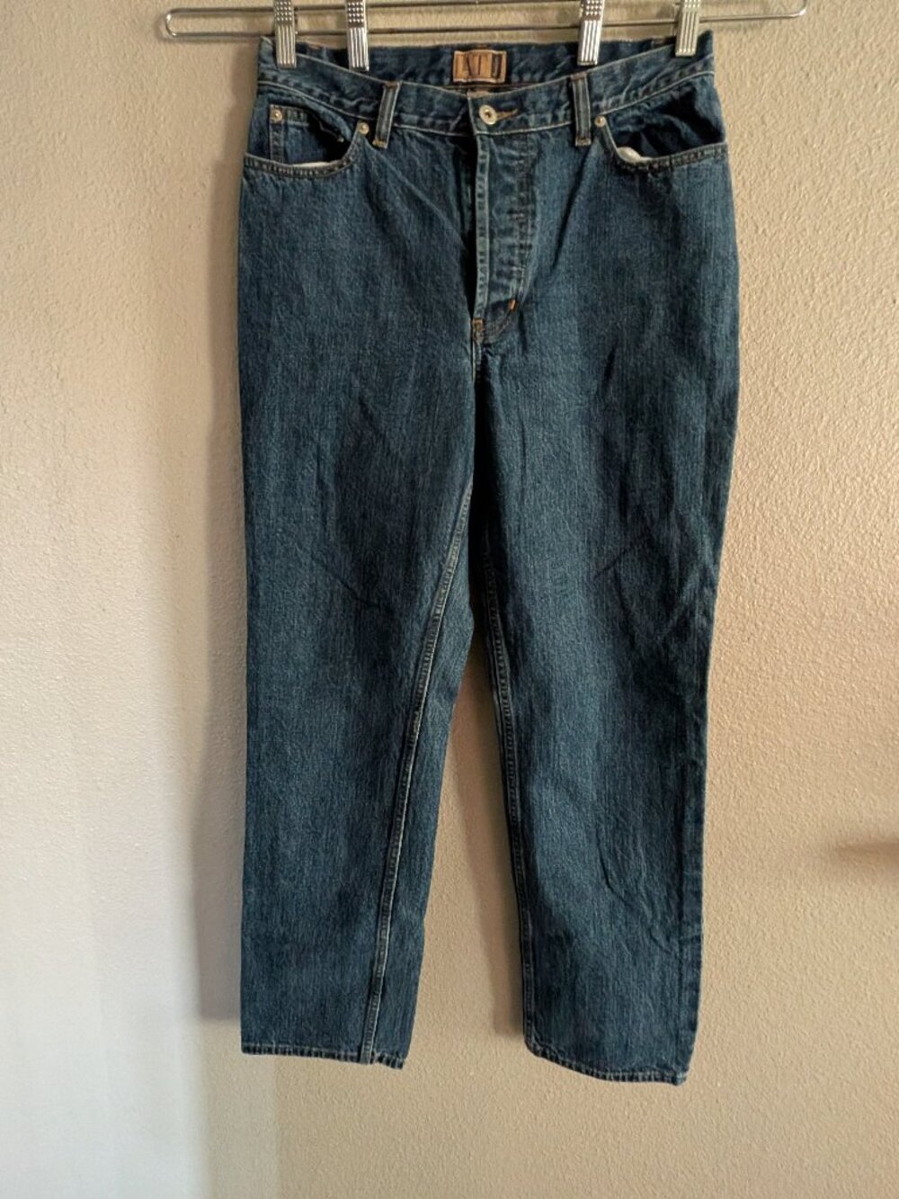 Vintage AT Denim High Rise Straight Leg Jeans Dark Wash Petite 12